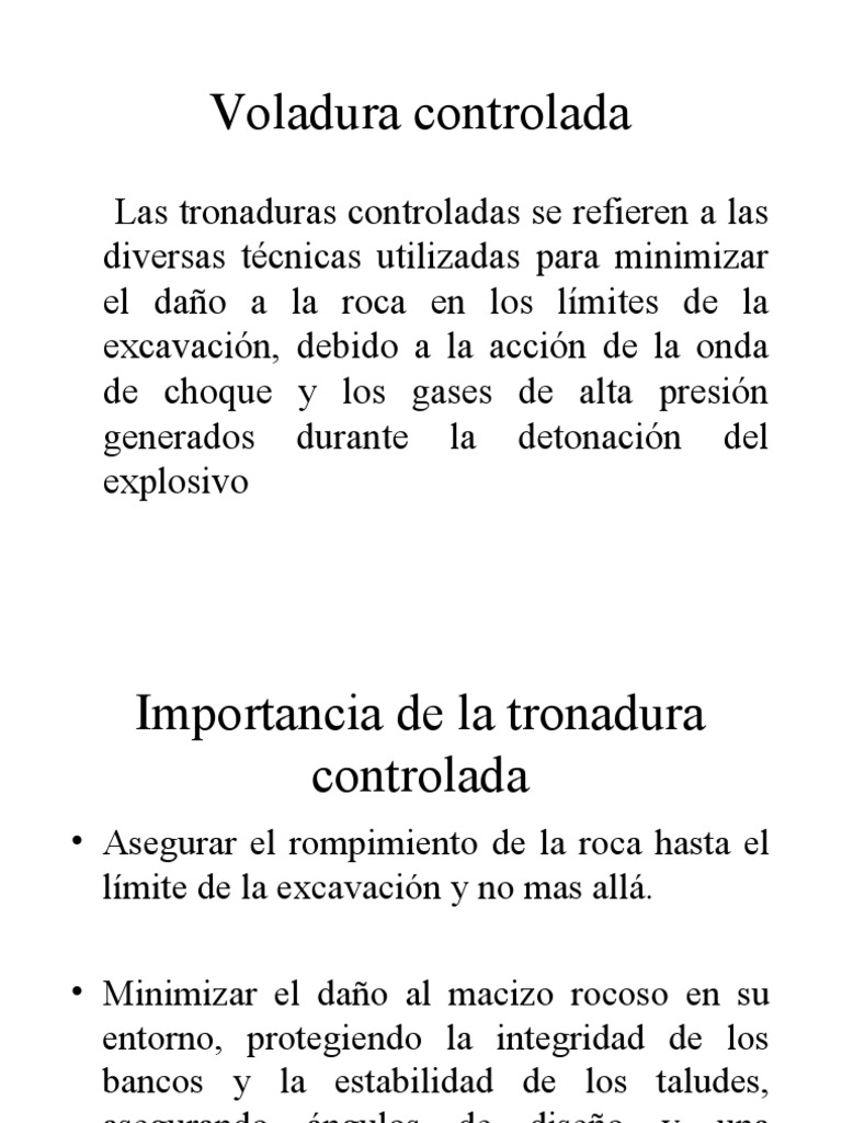 Técnicas de Voladura Controlada en Minería | PDF | Fractura | Perforación