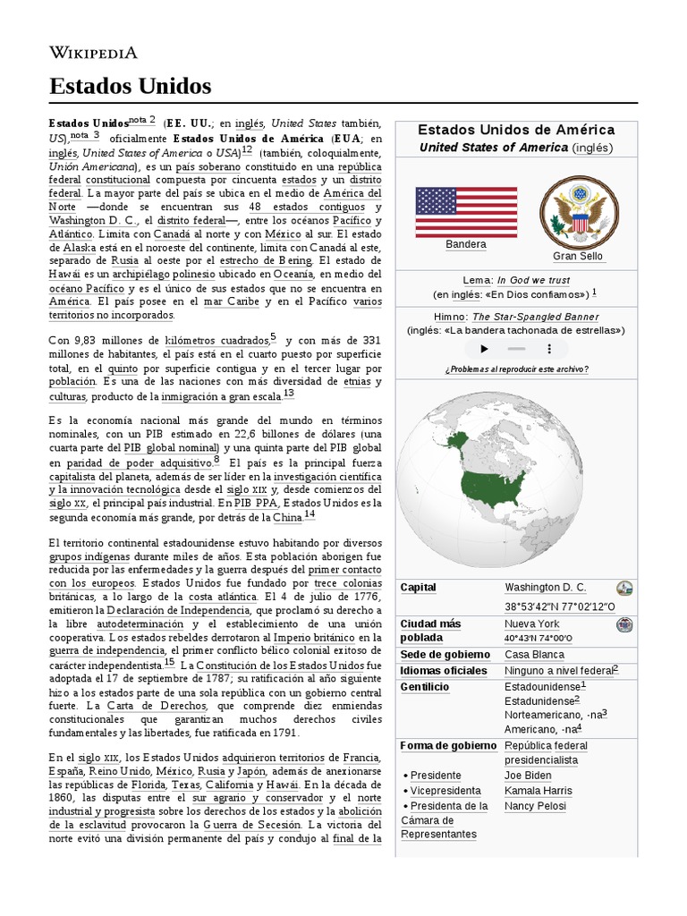 Hojas De Trabajo De Los Presidentes De Estados Unidos En Formato Pdf
