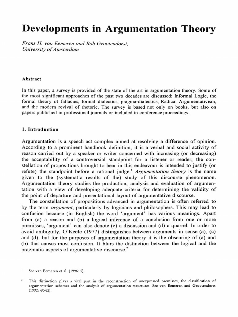 Developments in Argumentation Theory Frans H Van Eemeren PDF