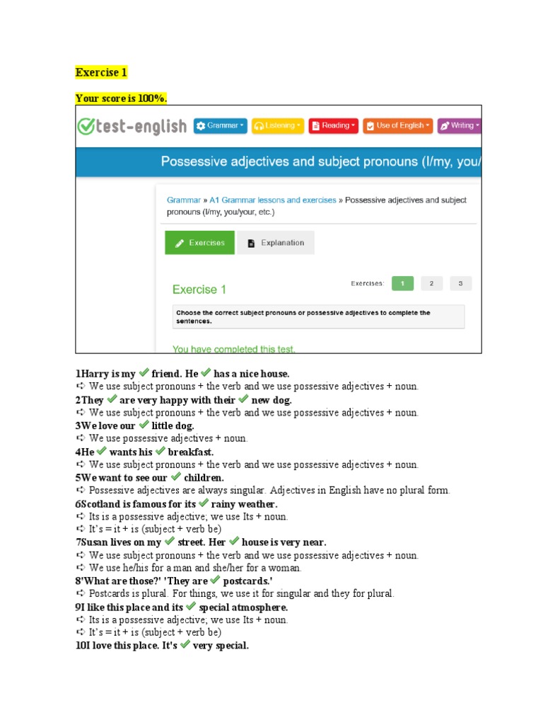 Test English Page Excercises | PDF