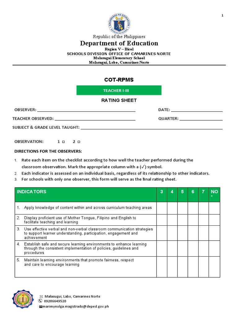 COT FORM Docs For OPCRF PDF Intellectual Giftedness Learning