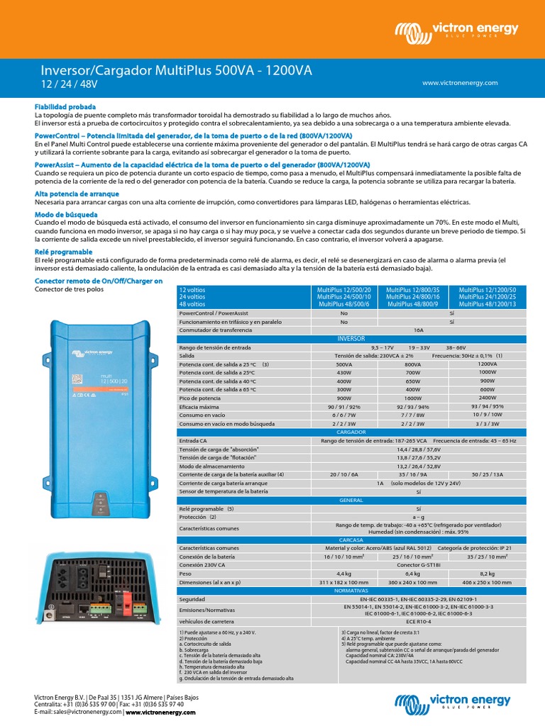 Datasheet MultiPlus 500VA 1200VA ES | Descargar gratis PDF | Generador ...