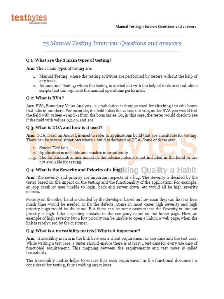 Manual Testing Interview Questions and Answers 1 1 | PDF