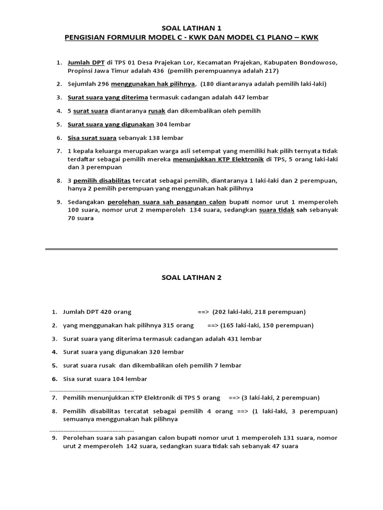 Soal Latihan Model C&C1 KWK | PDF
