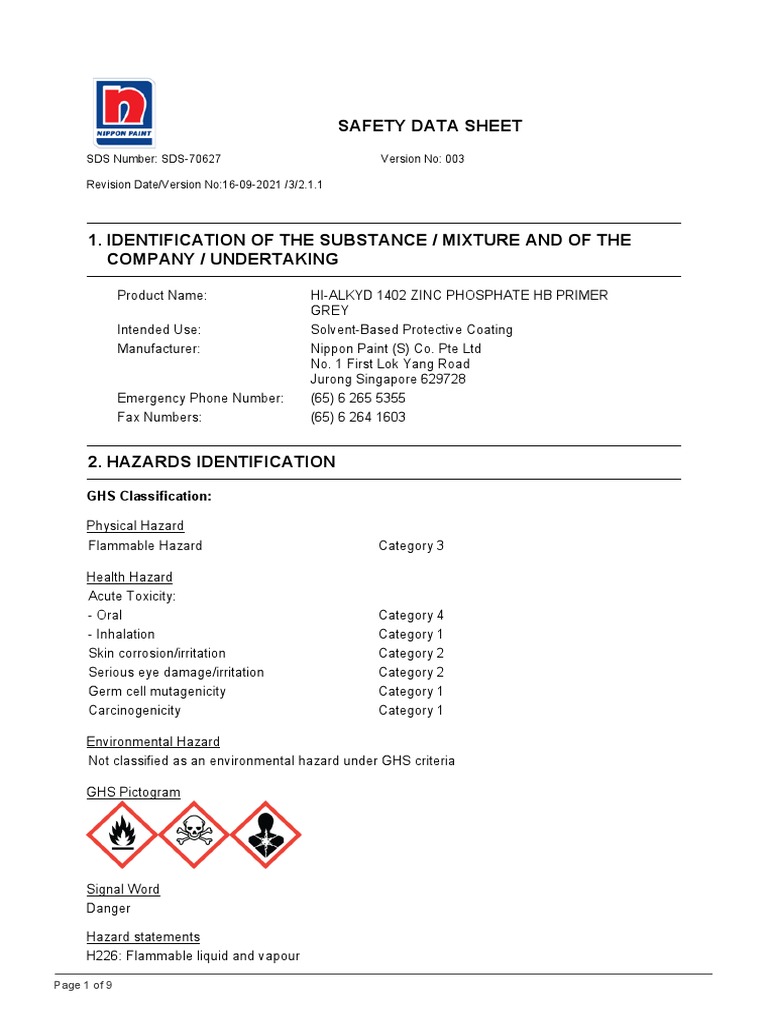HI ALKYD 1402 ZINC PHOSPHATE HB PRIMER GREY SDS Ver 2.1.1 PDF