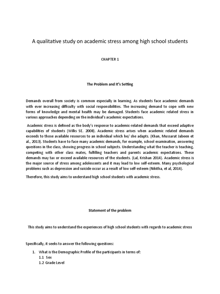 A Qualitative Study On Academic Stress Among High School Students | PDF