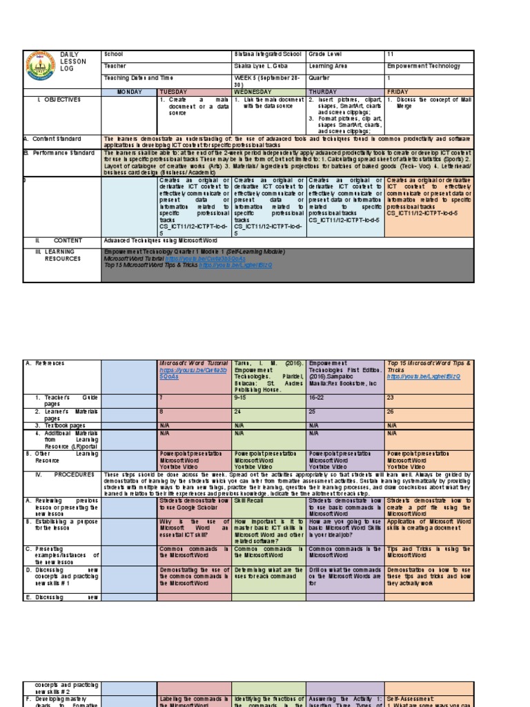 Week 5 Empowerment Tech Lesson Plan Pdf