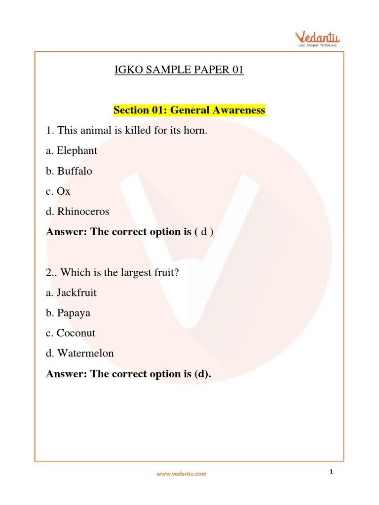 IGKO Class 5 Sample Paper 2025 | PDF