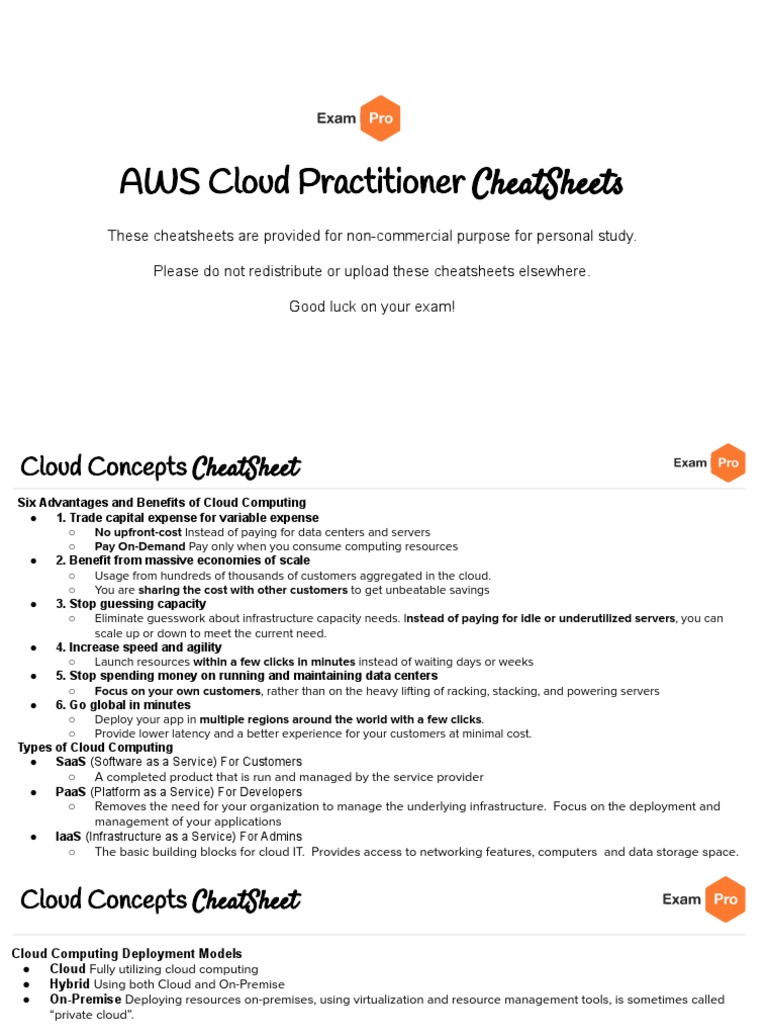 Certified Cloud Practitoner CheatSheet | PDF | Cloud Computing | Amazon ...