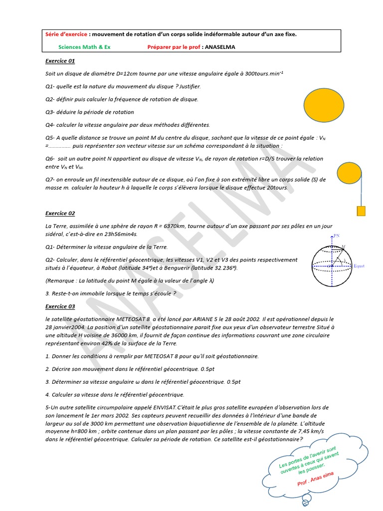 Exercices de rotation d'un solide 1BAC | PDF | Rotation | Mouvement de ...