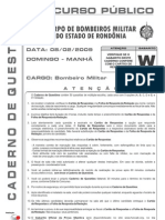 Corpo de bombeiros militar do estado de Rondônia (2008 - RO) - Nível Médio (Bombeiro Militar) [FUNCAB]