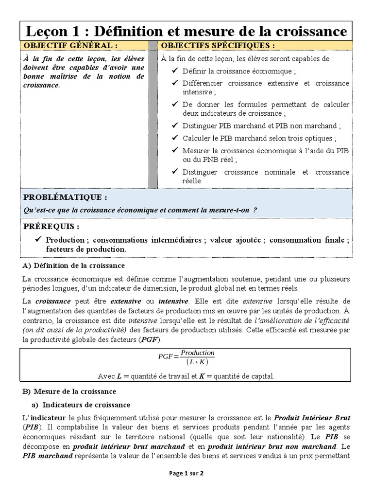 Définition et mesure de la croissance | PDF | Produit intérieur brut ...