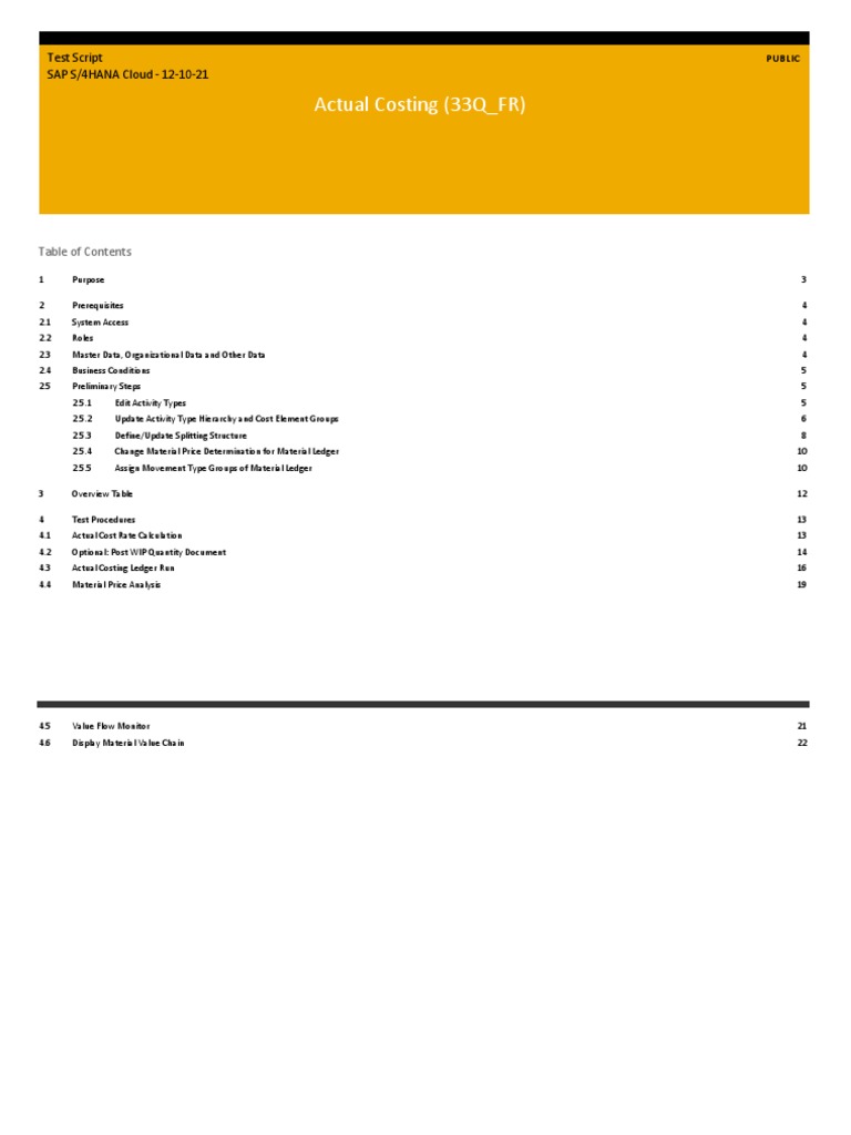 Actual Costing (33Q - FR) : Test Script SAP S/4HANA Cloud - 12-10-21 ...