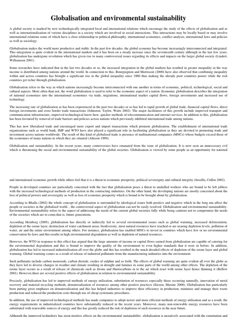 Globalisation And Environmental Sustainability Pdf