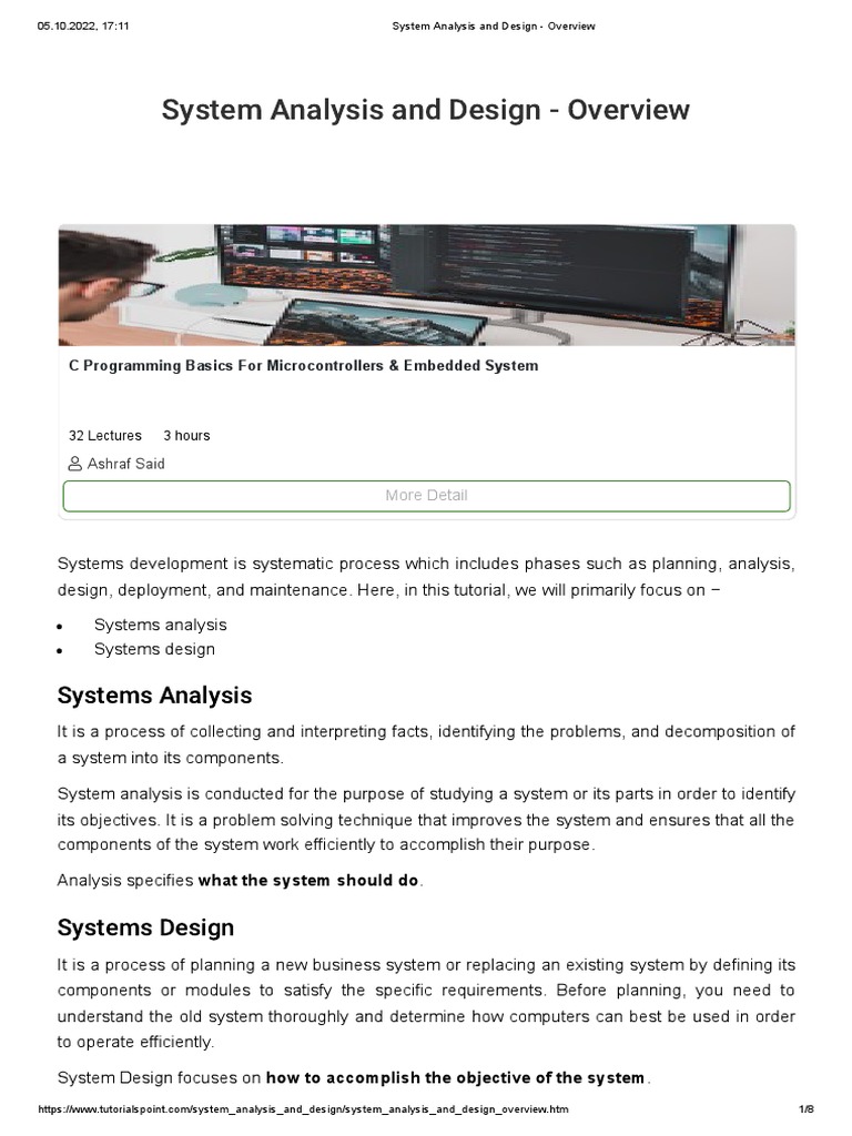 System Analysis and Design - Overview | PDF | System | Input/Output