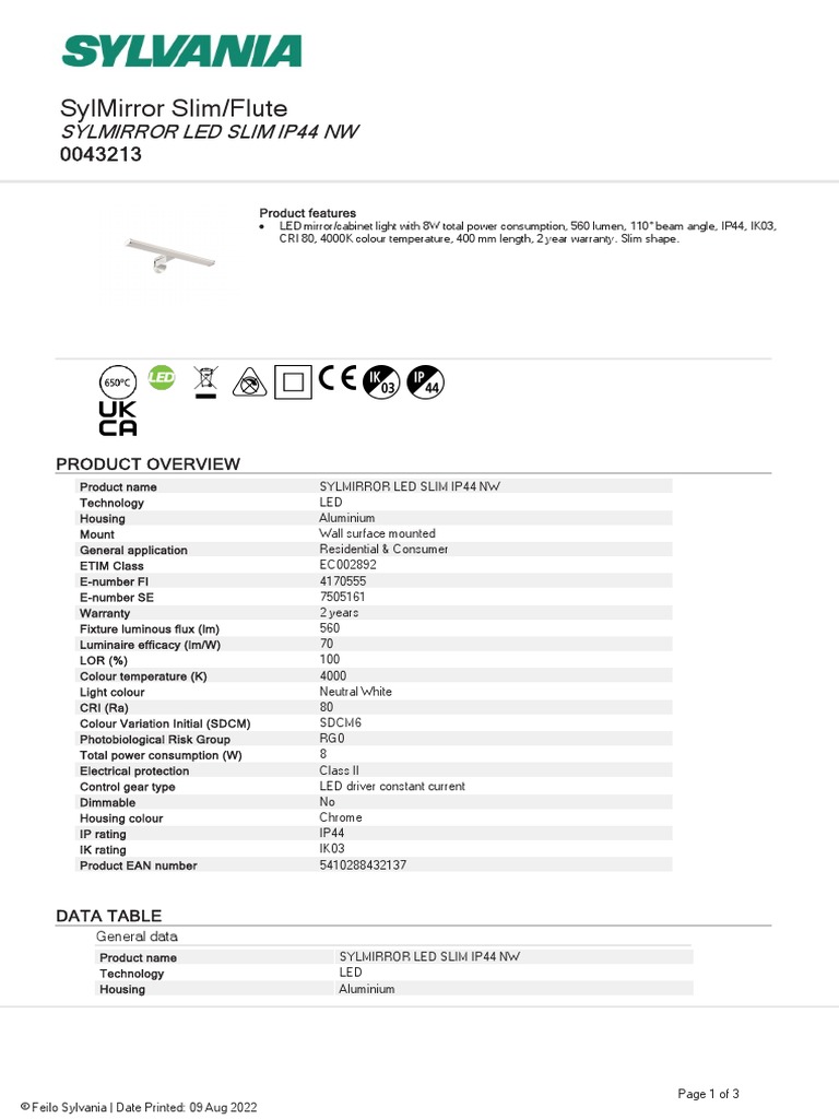 Feilo-Sylvania DataSheet En-Int 0043213 | PDF