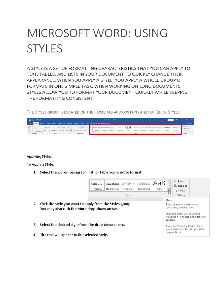 WORD Lesson Styles and Page Number PDF