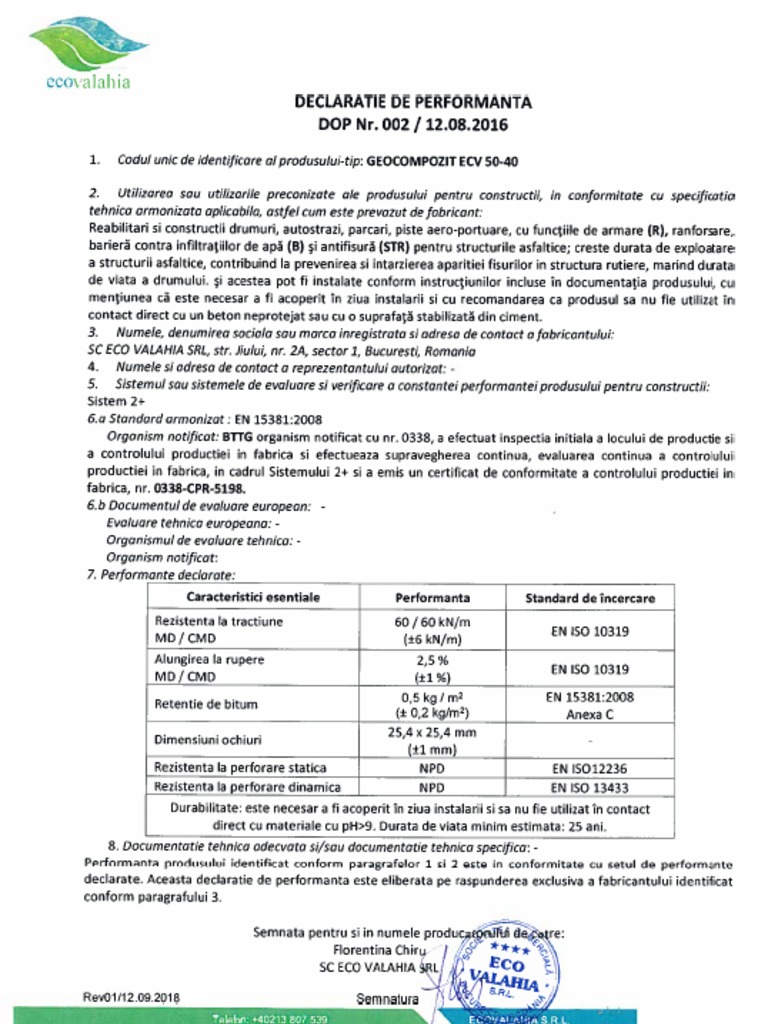 Declaratie de Performanta ECV 50-40-Rev01 | PDF