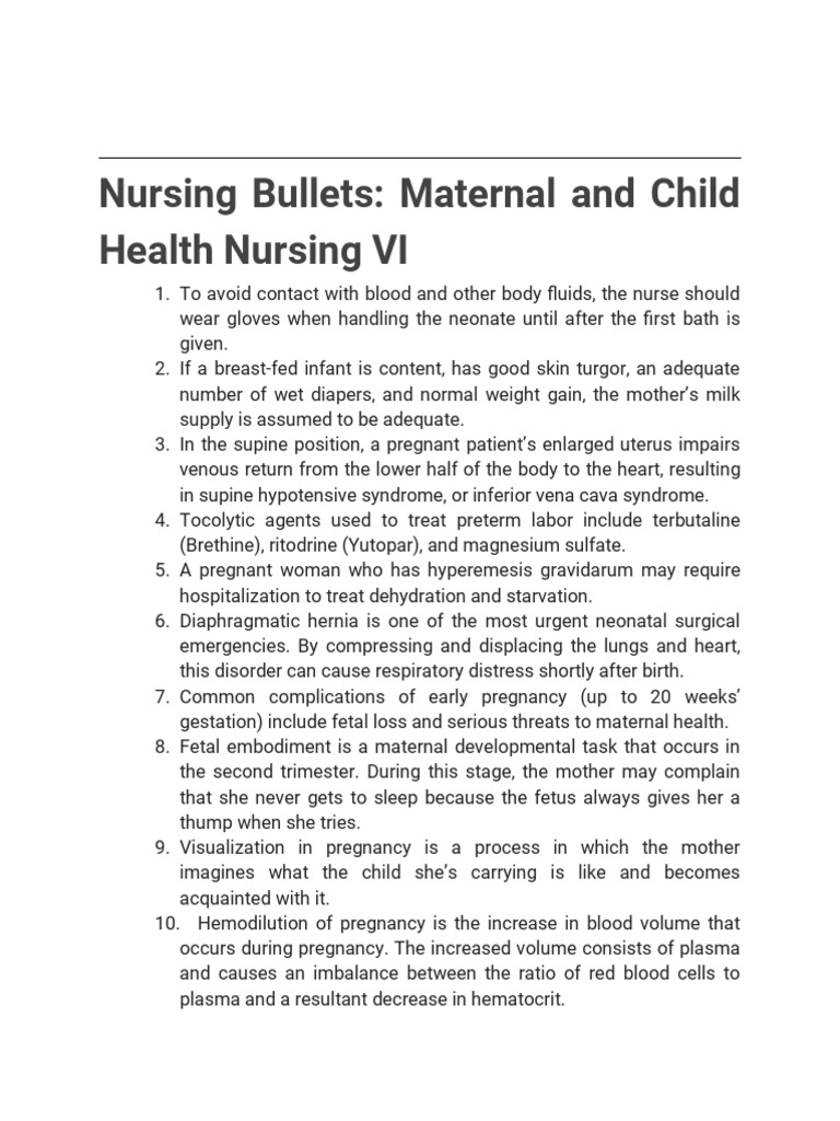 Maternal and Child Health Nursing 6 Bullets PDF