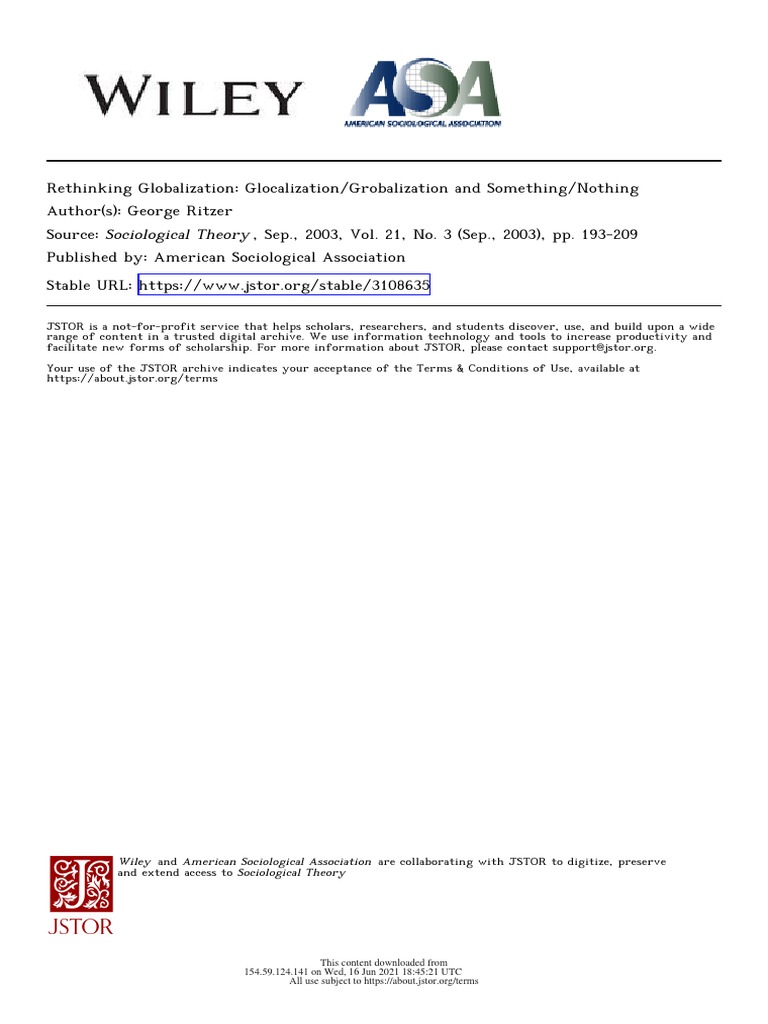 Ritzer Rethinking Globalization Pdf