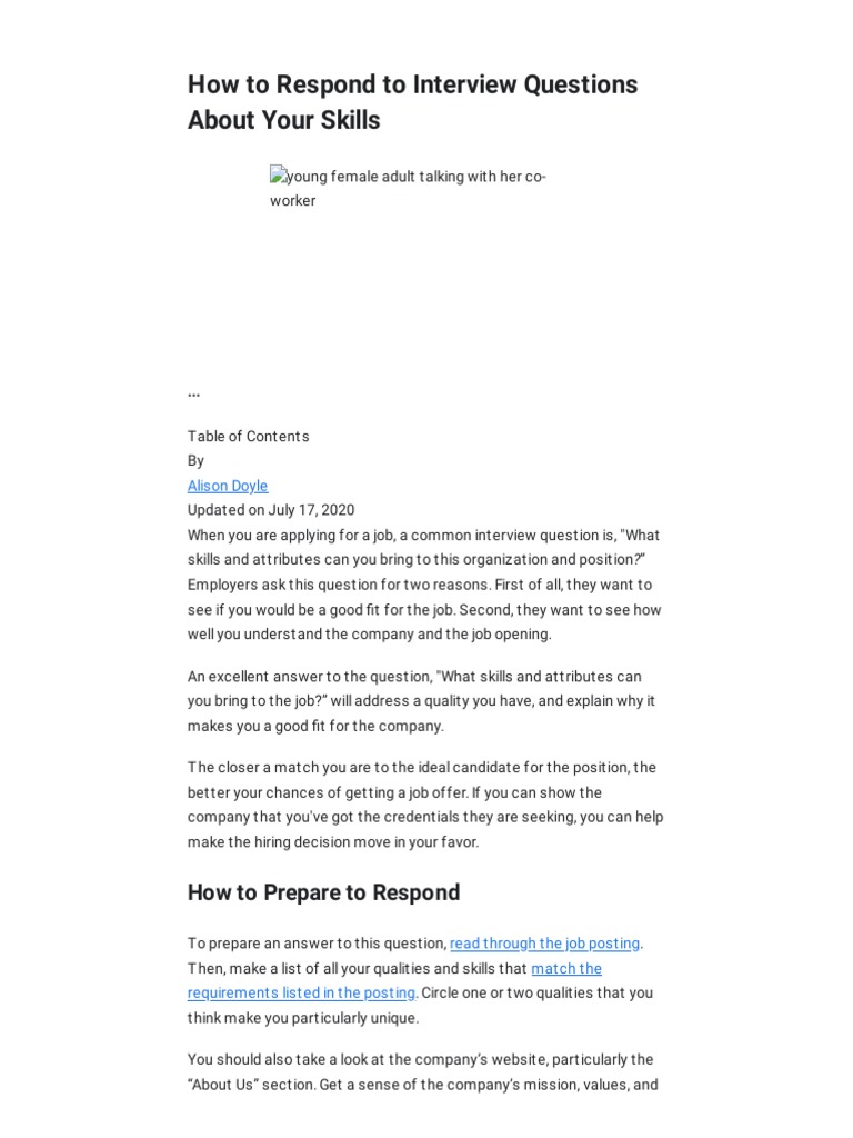 How To Respond To Interview Questions About Your Skills | PDF