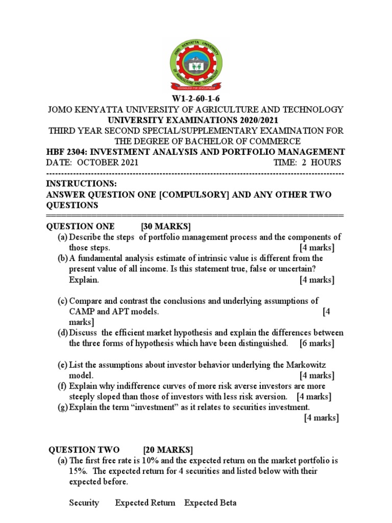 HBF 2304 Investment Analysis and Portfolio Management PDF