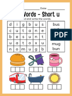 CVC Short Vowel u Worksheet for Kindergarten Reading