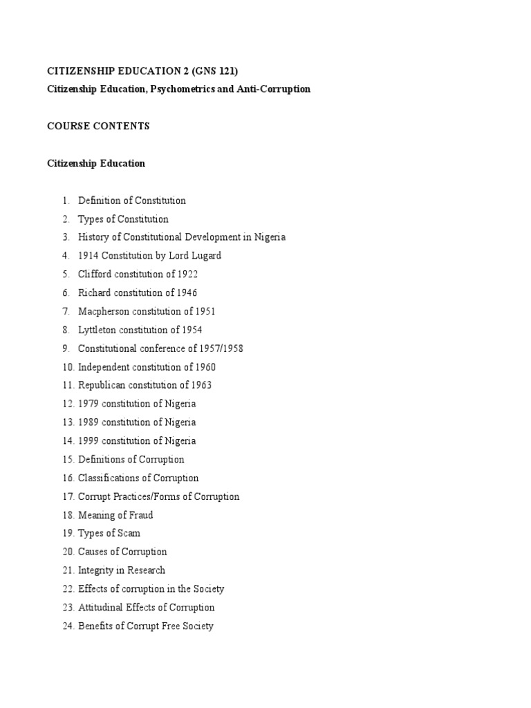 Overview of Citizenship Education in Nigeria | PDF | Politics