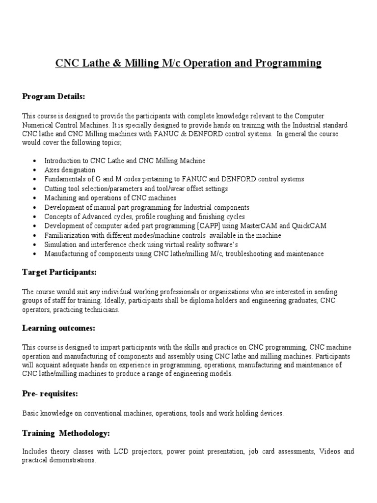 CNC - Training Outlines | PDF