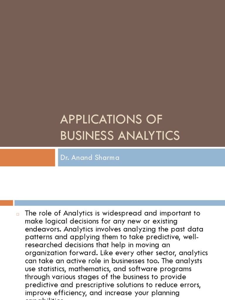 APPLICATIONS OF BUSINESS ANALYTICS PDF Analytics Economic Growth