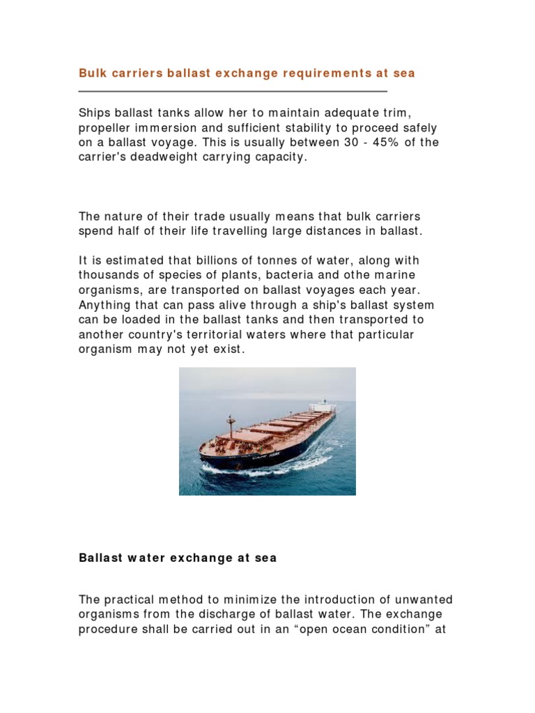 Bulk Carriers Ballast Exchange Requirements at Sea PDF Water