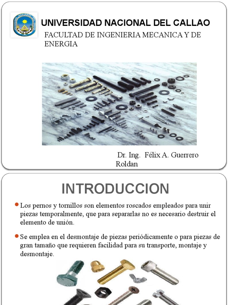Unión de piezas mediante elementos roscados: Perfiles de roscas ...