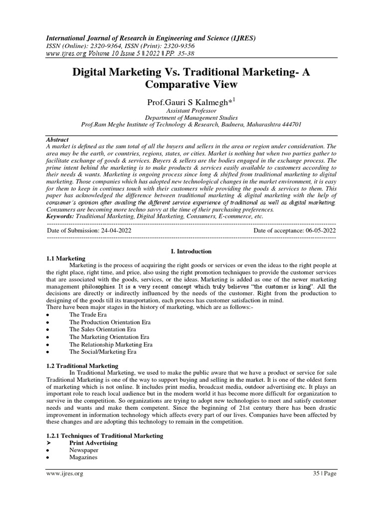Digital Marketing vs. Traditional MarketingA Comparative View PDF