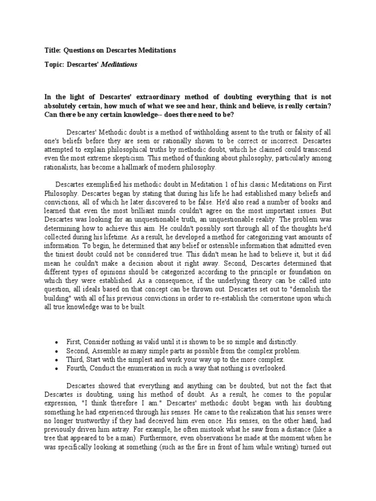 Analyzing Descartes' Methodic Doubt | PDF | René Descartes ...