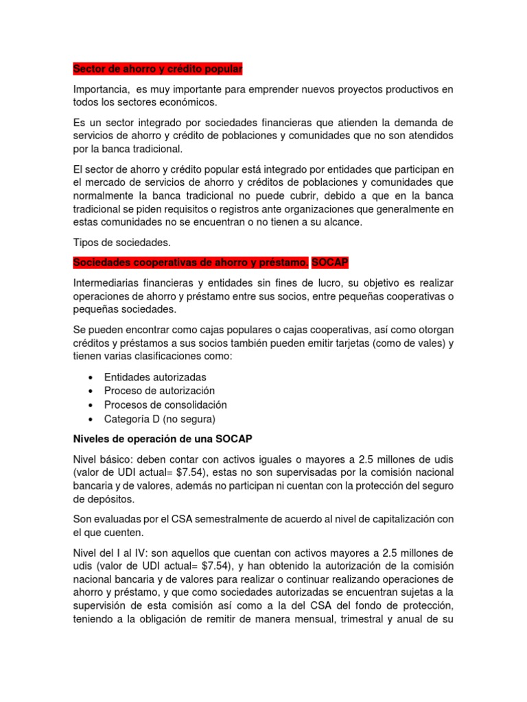 Setor de Ahorro y Credito Popular | PDF | Bancos | Cooperativa