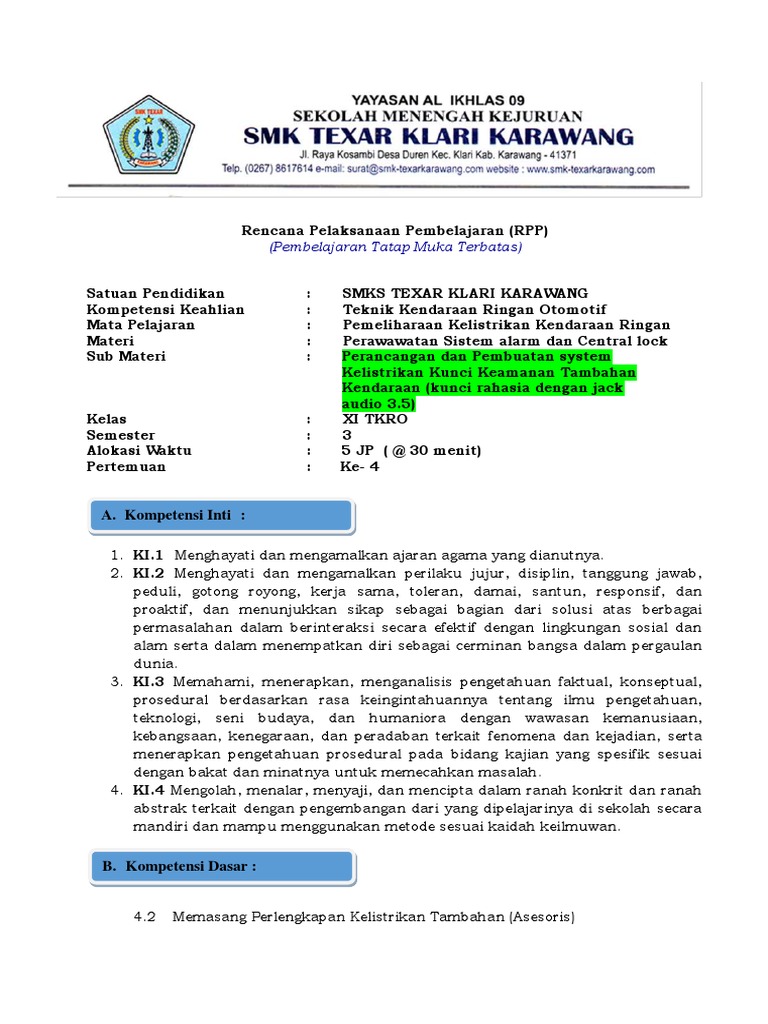 RPP Pemeliharaan Kelistrikan Otomotif | PDF