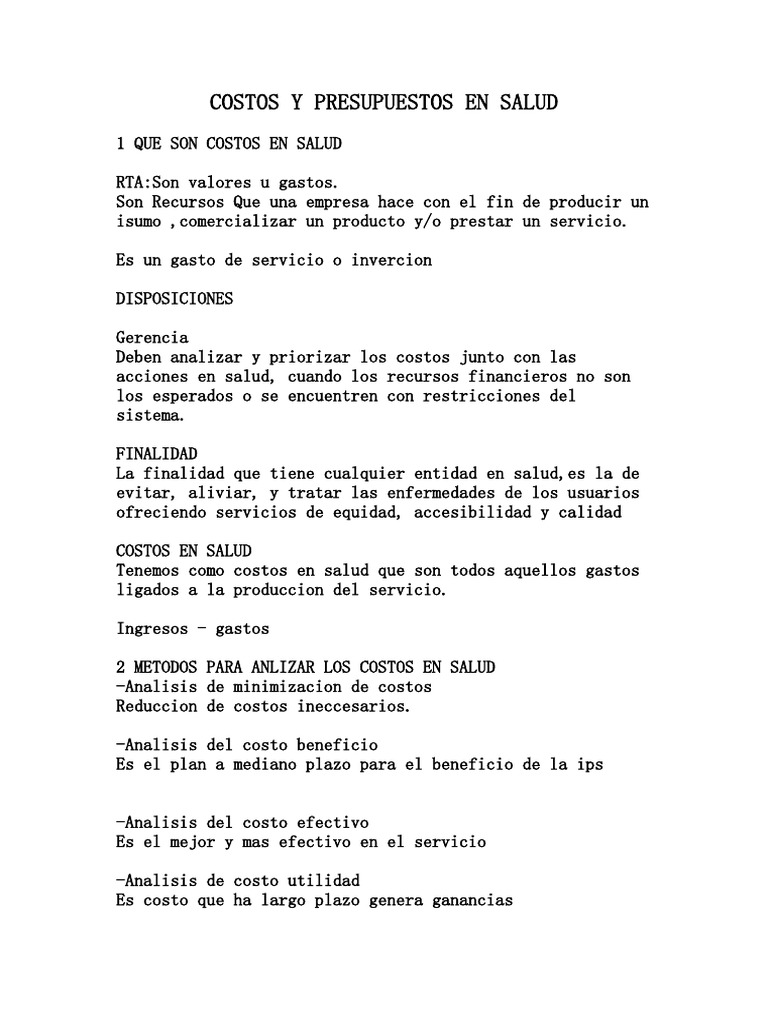 Costos y Presupuestos en Salud | PDF | Presupuesto | Business