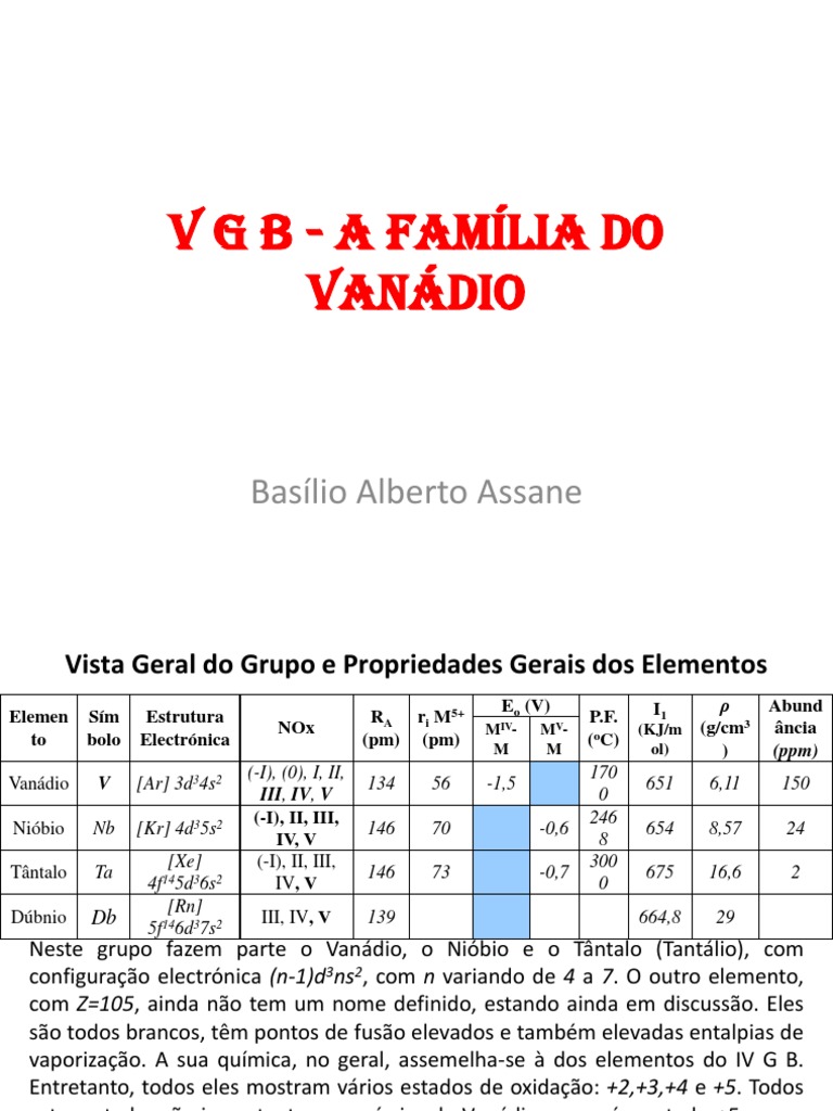 5 V G B A Familia Do Vanadio PDF Química Compostos químicos