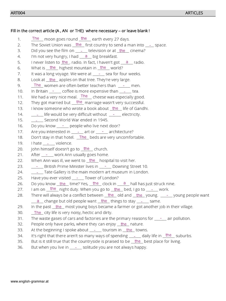 English Article Practice | PDF | Meal