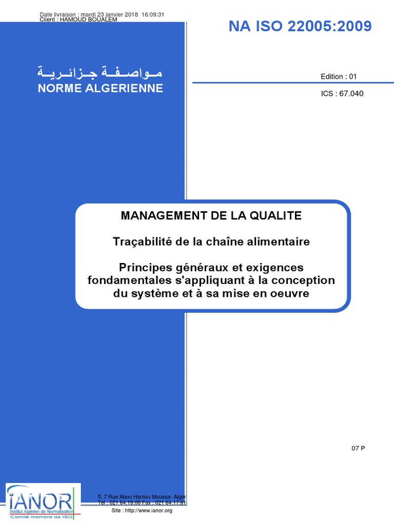 Na Iso 22005-2009 | PDF | Nourritures | Organisation internationale de ...