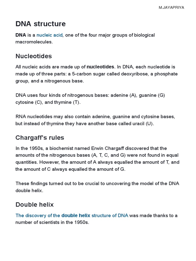 DNA Structure and Replication Overview | PDF | Dna | Dna Replication