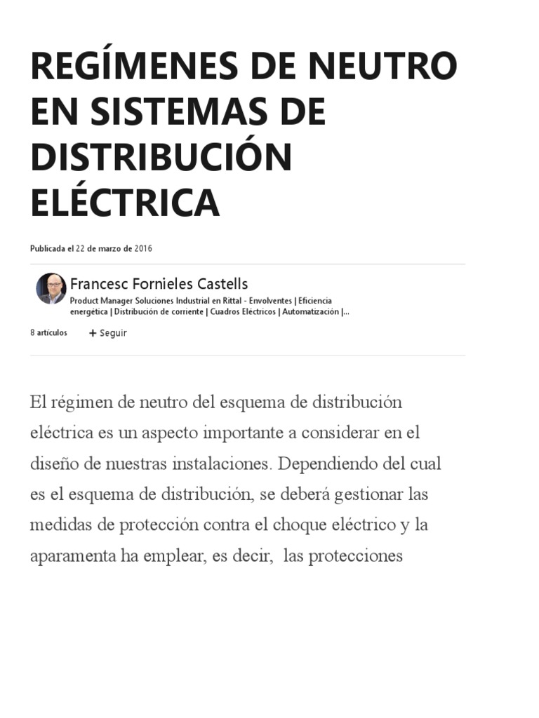 Regímenes de Neutro en Distribución Eléctrica | PDF | Electricidad ...
