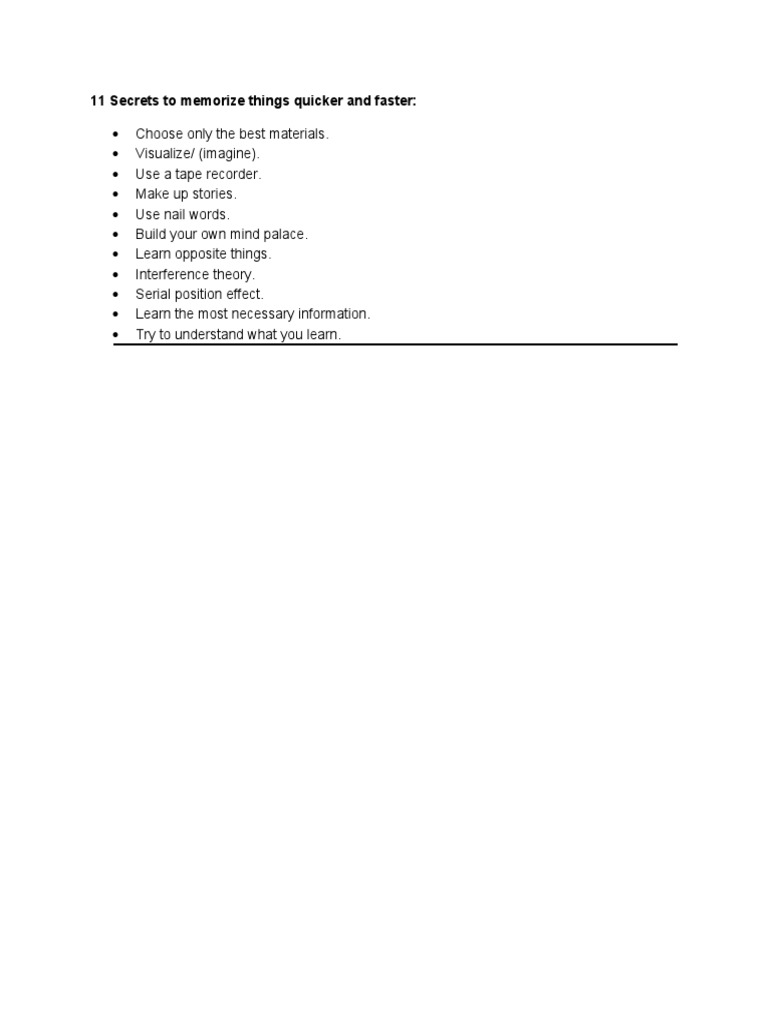 11 Secrets To Memorize Things Quicker and Faster | PDF | Language Arts ...