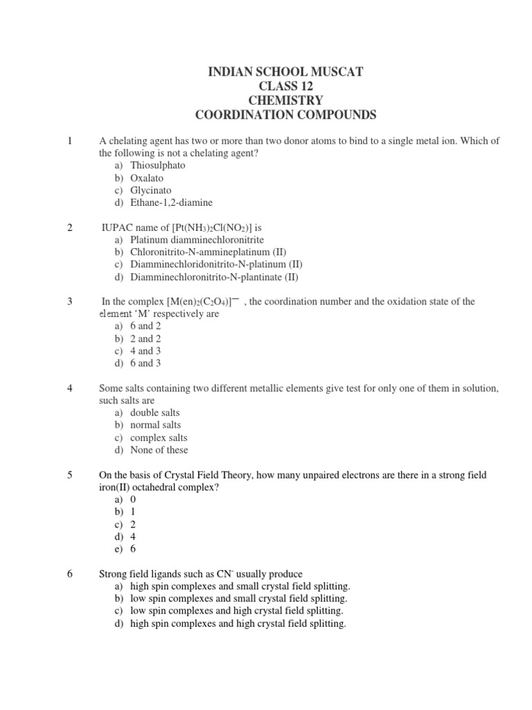 12th Chemistry Objective Questions And Answers