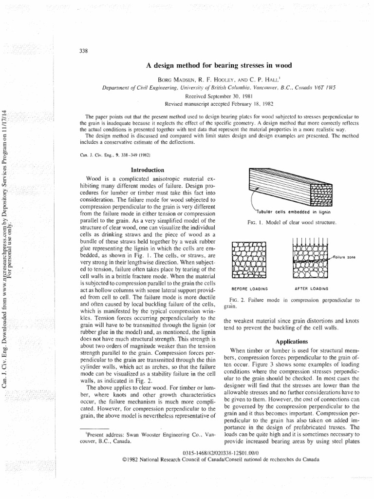 Design Method for Wood Bearing Stresses | PDF | Bending | Stress ...