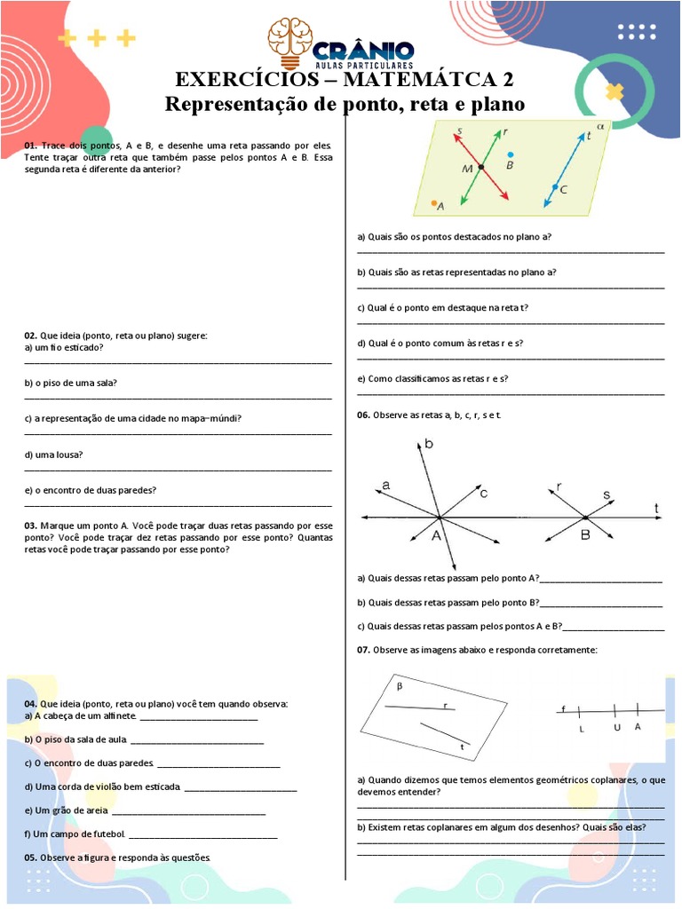 Exercícios sobre Ponto, Reta e Plano | PDF | Linha (Geometria) | Matemática