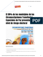 El 58% de Los Municipios de Las Circunscripciones Transitorias Especiales de Paz Presentan Algún Nivel de Riesgo Electoral