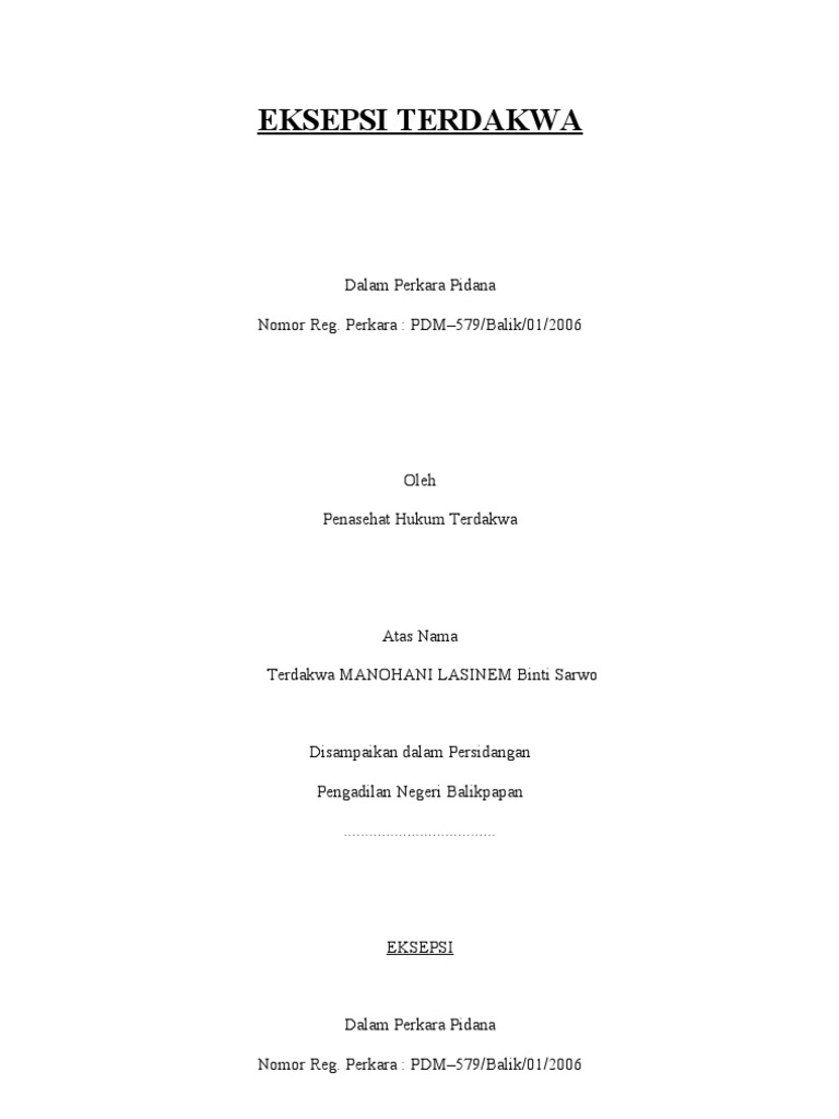 Eksepsi Terdakwa