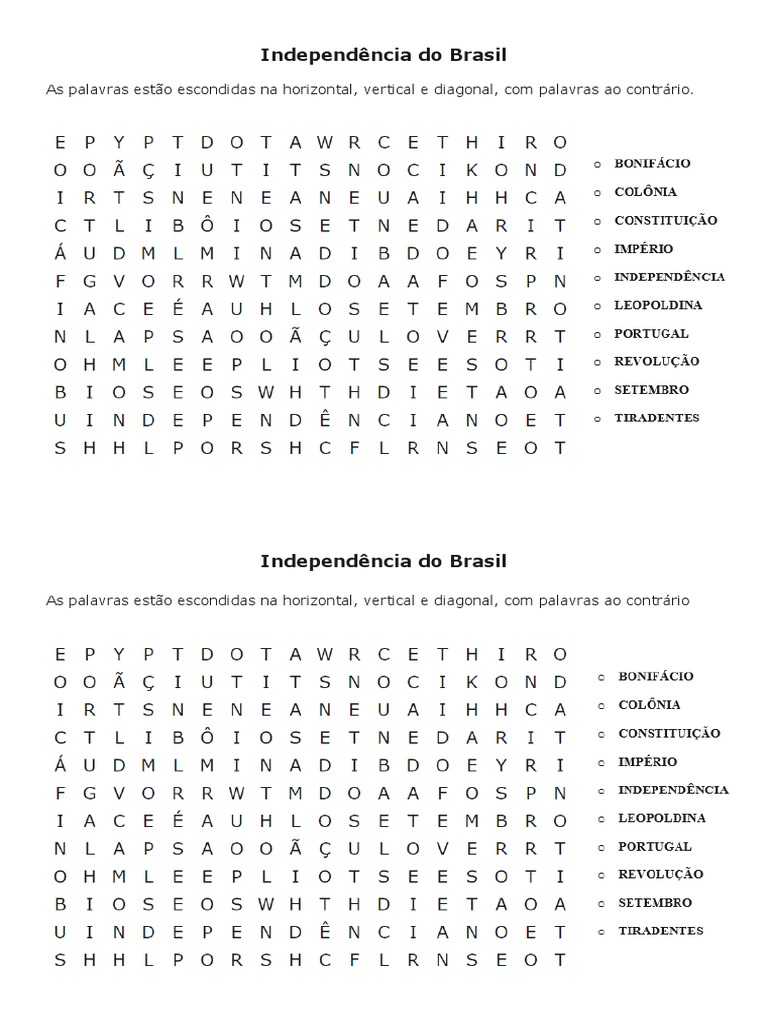 Caça Palavra Independência Do Brasil | PDF
