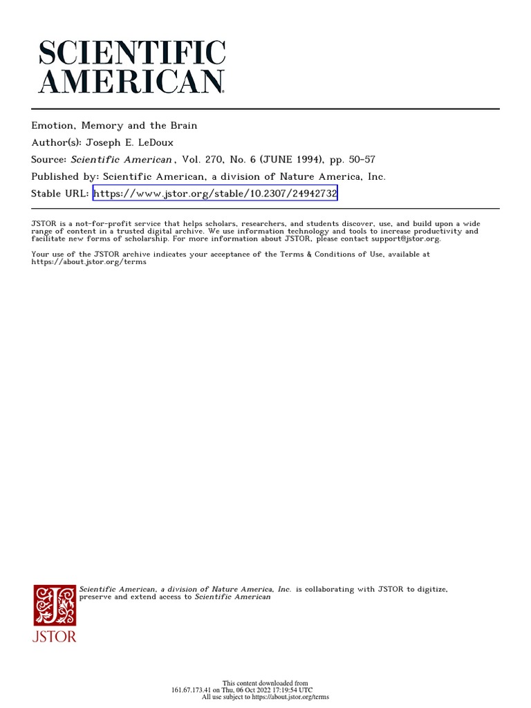 Emotion, Memory and The Brain | PDF | Amygdala | Long Term Potentiation